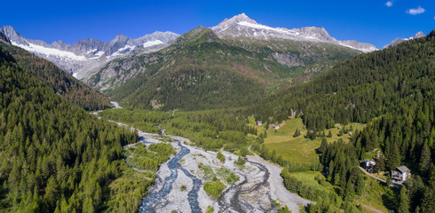 Valley, Valtellina. Mountain landscape, aerial photo