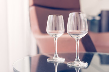 Two glasses on the table. Hotel
