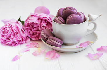 Cup with sweet macaroons