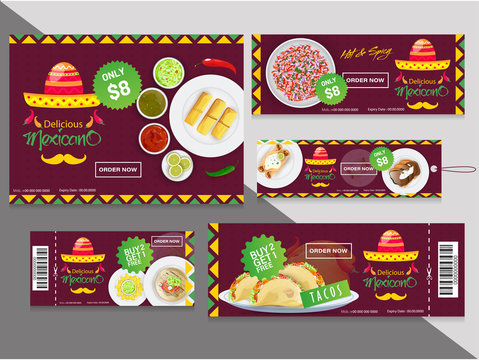 Collection of coupons or tags with different discount offers for Mexican food restaurants.