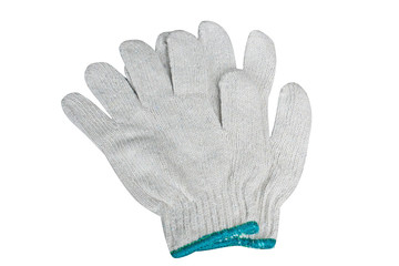 White woven gloves with blue edge isolated on white background 