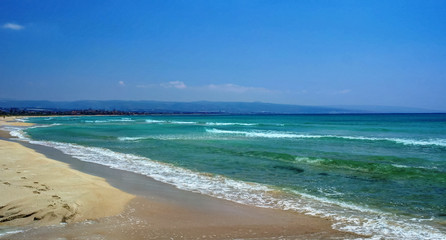 Landscape with sand Al Khiyam beach in Tyre, Lebanon