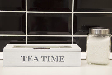 Rustic wooden  tea set with sugar jar