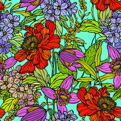 Seamless pattern with flowers poppy