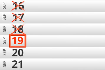 September 19 highlighted on Calendar previous days ticked