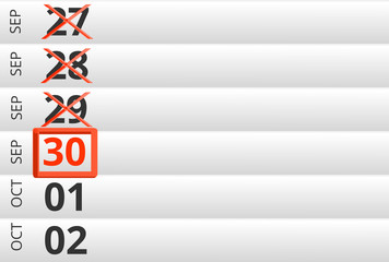 September 30 highlighted on Calendar previous days ticked