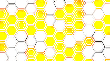 Abstract 3d background made of white hexagons on blue glowing background