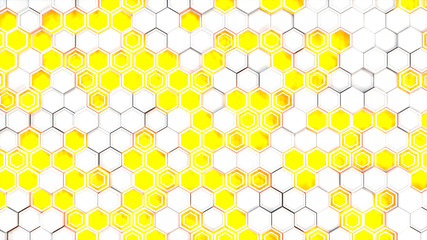 Abstract 3d background made of white hexagons on blue glowing background