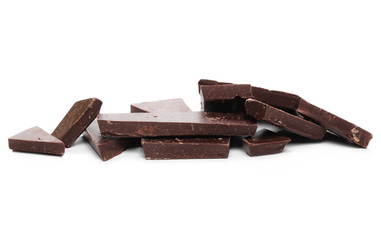 Chocolate bars, pieces isolated on white background