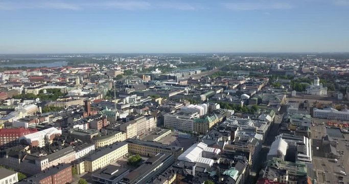 4K summer day aerial video of Helsinki Kaivopuisto central park with Observatory, ctyscape view, park woods area around it, in capital of Finland Suomi, northern Europe