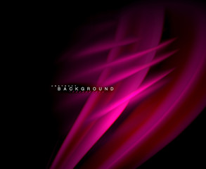 Neon glowing wave, magic energy and light motion background. Vector wallpaper template