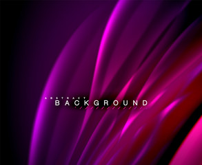 Neon glowing wave, magic energy and light motion background. Vector wallpaper template