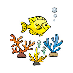 Image of lovely sea inhabitants in doodle style. Vector illustration isolated on a white background.