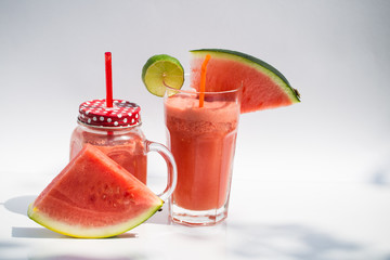 watermelon smoothie on white background