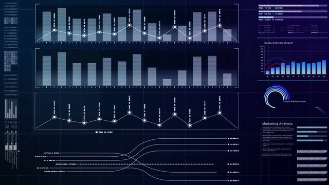 Business info graphic with animated graphs charts and numbers insight analysis to be shown on monitor display screen for business meeting mock up theme