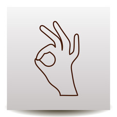 hand showing  okay ok  gesture line vector icon on a realistic paper background with shadow