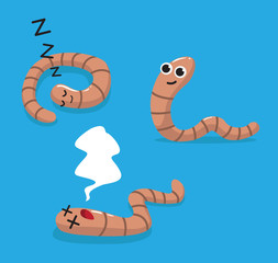 Worm Poses Cute Cartoon Vector Illustration