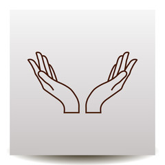 two hands line vector icon on a realistic paper background with shadow