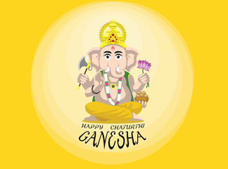 Happy Ganesha Chaturthi Cute Cartoon Vector Illustration Yellow