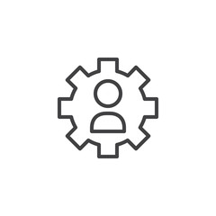 User settings outline icon. linear style sign for mobile concept and web design. Man silhouette with gear simple line vector icon. Symbol, logo illustration. Pixel perfect vector graphics