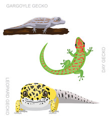 Fototapeta premium Lizard Gecko Set Cartoon Vector Illustration