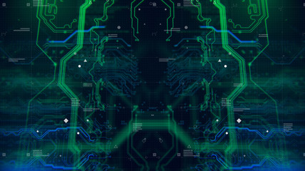 HUD interface Kaleidoscope Pattern. Technology geometry Geometric Texture. Digital technology. Abstract. 3D illustration. Printed circuit board. Stylish holographic.