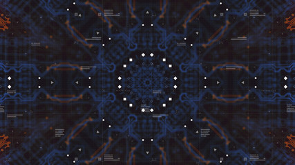 HUD interface Kaleidoscope Pattern. Technology geometry Geometric Texture. Digital technology. Abstract. 3D illustration. Printed circuit board. Stylish holographic.