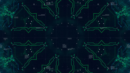 HUD interface Kaleidoscope Pattern. Technology geometry Geometric Texture. Digital technology. Abstract. 3D illustration. Printed circuit board. Stylish holographic.