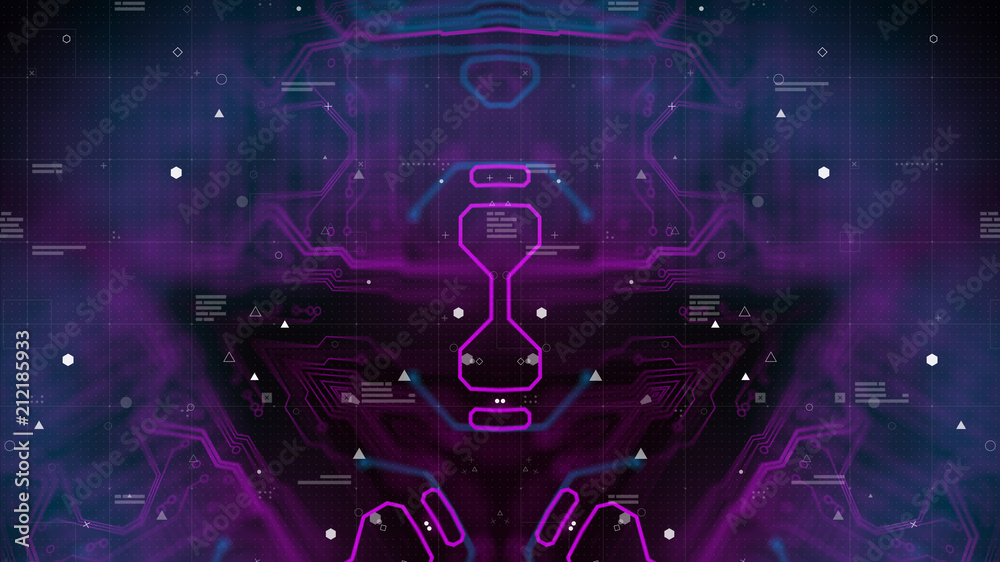 Poster symmetry pattern. dark purple violet and blue microchip backdrop. abstract background. digital techn