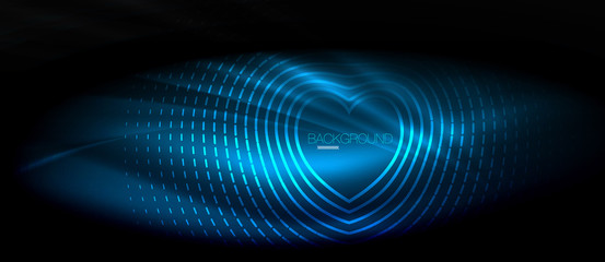 Fototapeta premium Neon glowing wave, magic energy and light motion background. Wallpaper template, hi-tech future concept