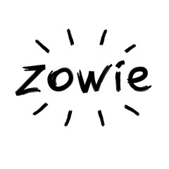 Zowie - emotional handwritten quote, American slang, urban dictionary. Print for poster, t-shirt, bag, logo,  postcard, flyer, sticker, sweatshirt, cup, badge. Simple funny original vector