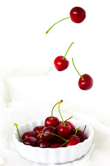 fresh cherries in jar for Homemade preserved cherry jam, preserves for winter - sweet eating, dessert and food concept