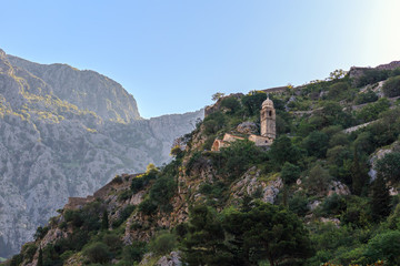 Fototapeta na wymiar View on the Roman Catholic Church Our Lady of Remedy situated in a hill near the Kotor city, Montenegro
