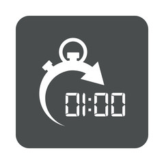 Icono plano cronometro con 0100 digital en cuadrado gris