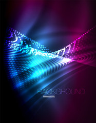 Obraz premium Smooth light effect, straight lines on glowing shiny neon dark background. Energy technology idea