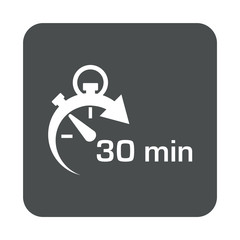 Icono plano cronometro con 30 min en cuadrado gris
