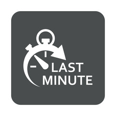 Icono plano cronometro con LAST MINUTE en cuadrado gris
