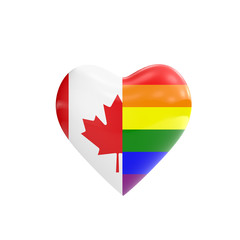 Fototapeta premium Canada flag and gay LGBT rainbow flag heart shape. Gay rights concept. 3D Rendering