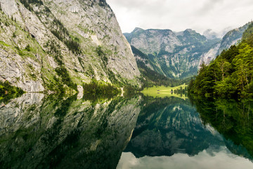 Fototapeta na wymiar View of famous Lake Obersee. Nationalpark Berchtesgadener Land, Bavaria.