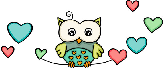Cute owl with hearts