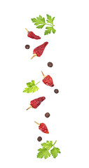 Parsley, red and black pepper isolated on white