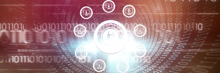 Composite image of security lock with binary code
