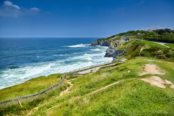 Pointe Saint Barbe of Saint jean de Luz, Basque Country. Atlantic Coast. Coastline, ocean waves,...