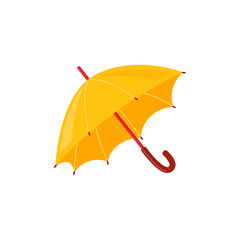 Yellow rainy umbrella isolated on white background - autumn or spring accessory for seasonal design in flat style. Vector illustration of weather element for water protection.