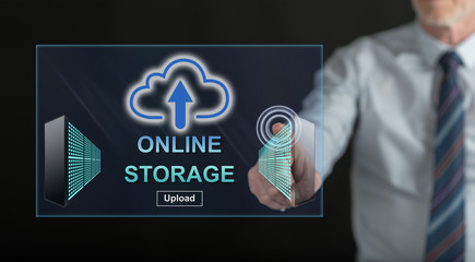 Man touching an online storage concept