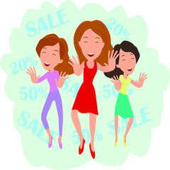  Vector illustration of a sale girl running