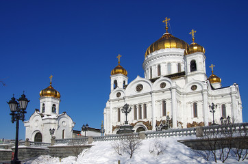 MOSCOW, RUSSIA - February, 2018: The Cathedral of Christ the Saviour in winter day