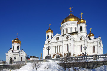 MOSCOW, RUSSIA - February, 2018: The Cathedral of Christ the Saviour in winter day