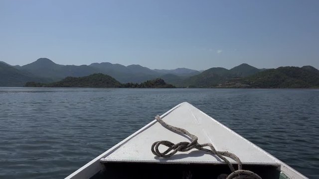 POV boating on Skadar Lake. Montenegro 