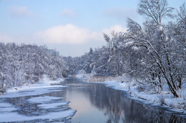 Obraz na płótnie Canvas Winter landscape with river Yauza in Moscow